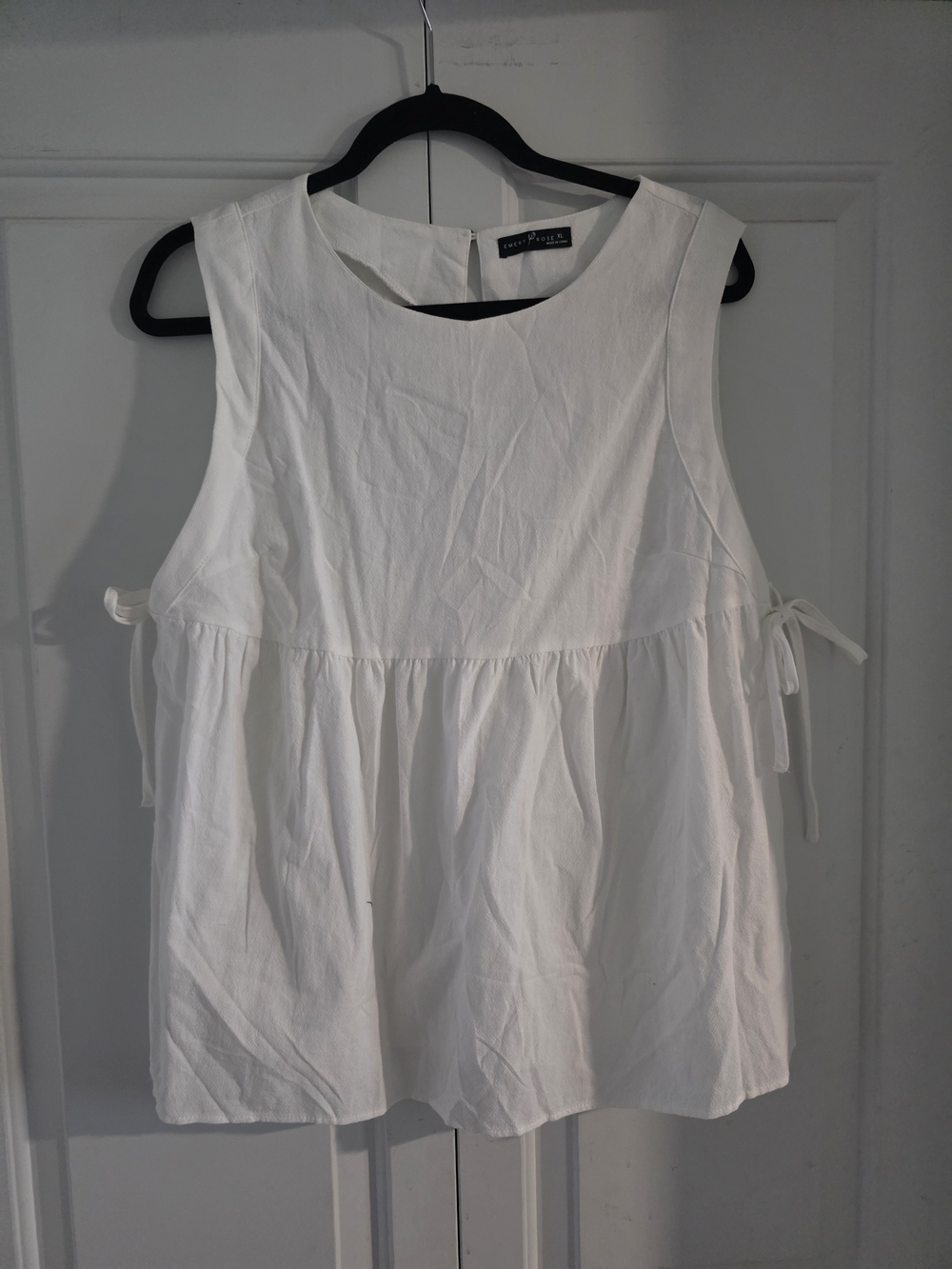 White Sleeveless Tie-Side Peplum Tank Top